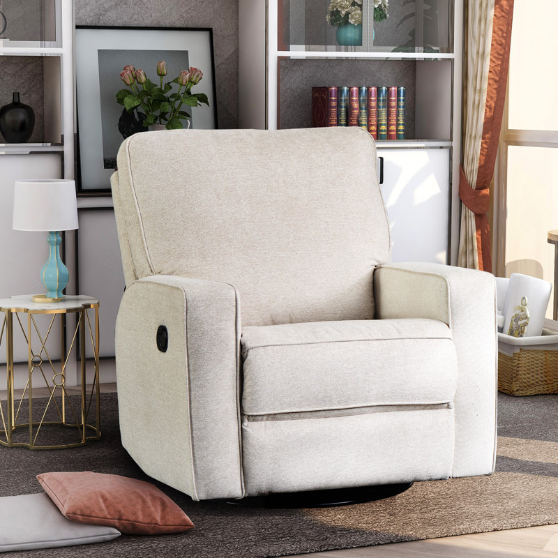 Latitude Run® White Recliner Chair With Padded Seat - 360° Swivel And
